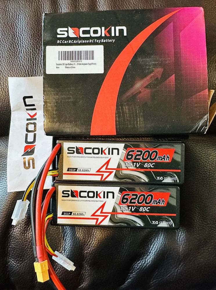 SOCOKIN 3S Lipo Battery 6200 MAh 11.1V 80C New Open Boc Battery