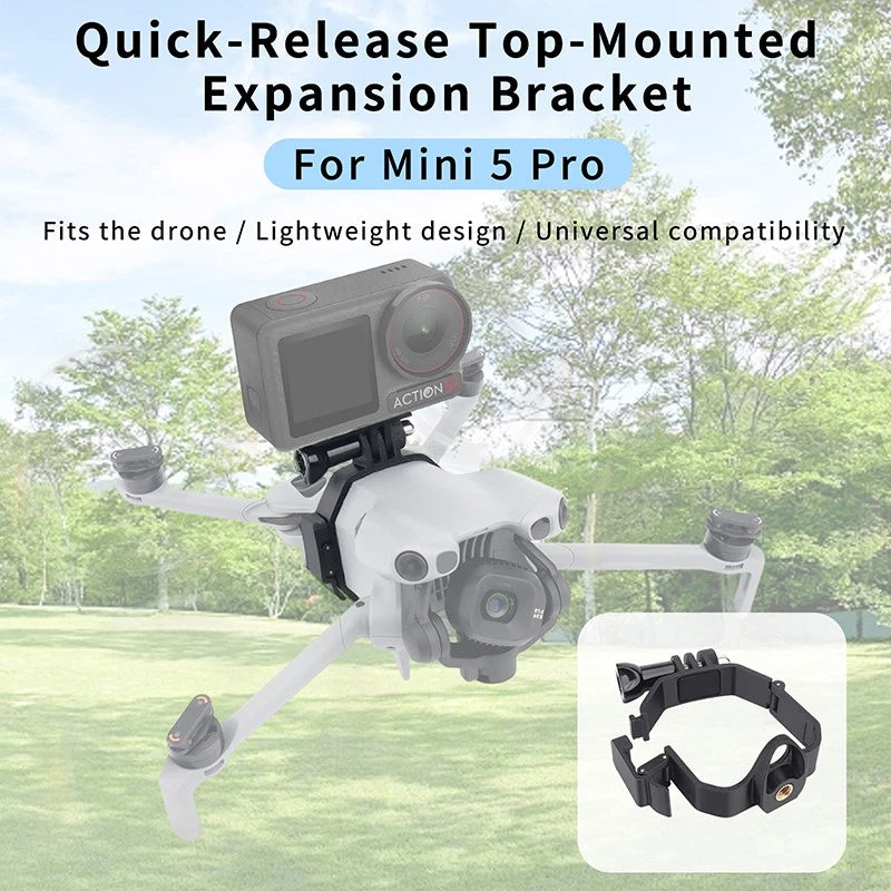 Quick-release top-mounted expansion bracket for drone, black adjustable mount strap