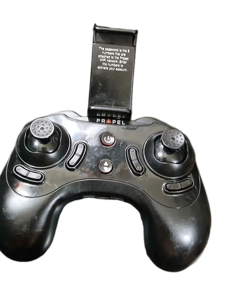 Propel black handheld drone remote control with phone cradle and two joysticks