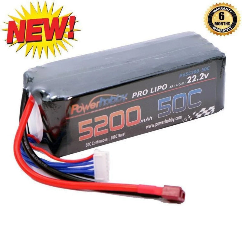 6S 22.2V 5200mAh 50C Deans 6-Cell Lipo Battery Powerhobby PHB6S520050DNS Battery