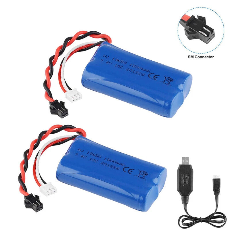 2Packs 2S1500mah Li-ion Battery 7.4V 15C SM Plug with USB for RC Car and RC Boat