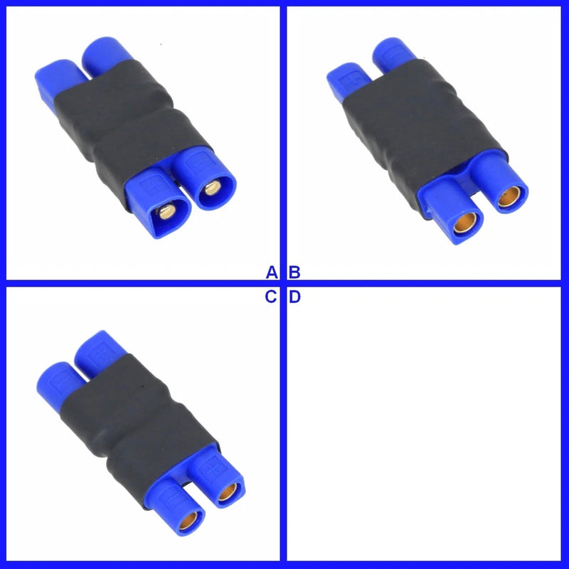 EC3 to EC3 no-wires adapter, blue connectors with black sleeve, dual plug sockets