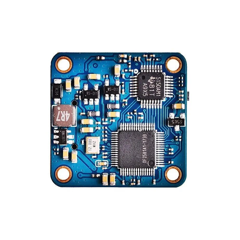Mini FPV aerial video module PCB with controller chip and mounting holes