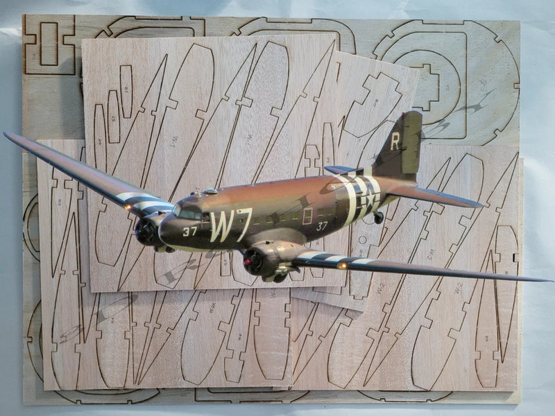 Douglas C-47D Skytrain 83" RC Airplane Laser Cut Balsa Ply Short Kit W/ Plans