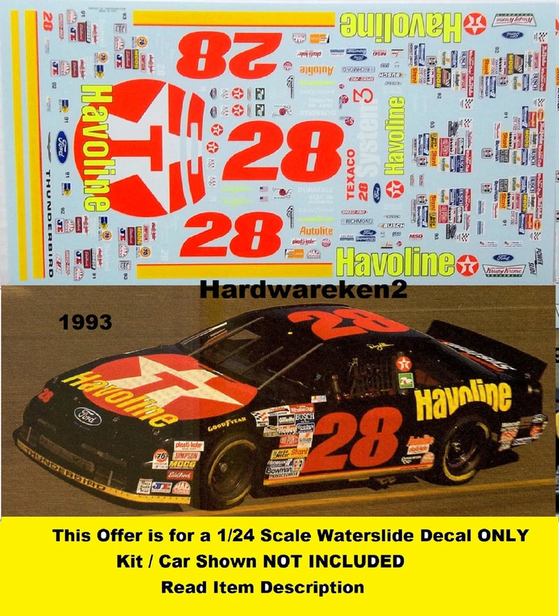 NASCAR DECAL #28 HAVOLINE 1993 FORD THUNDERBIRD DAVEY ALLISON 1/24 POWERSLIDE