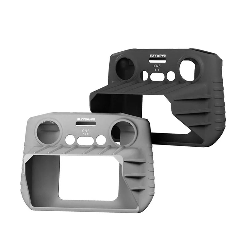 Silicone protective controller case with sun hood and anti-slip grips, two-tone gray and black