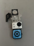 Sunco action camera bundle with clear housing, lens, and blue waterproof case