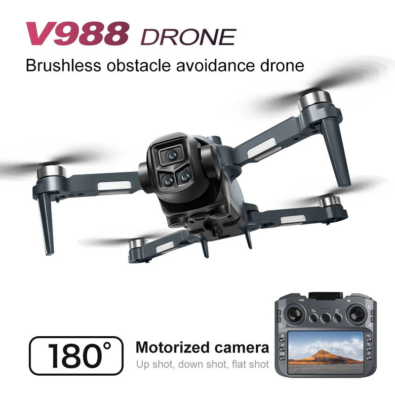 Camera drone with foldable arms and controller with screen