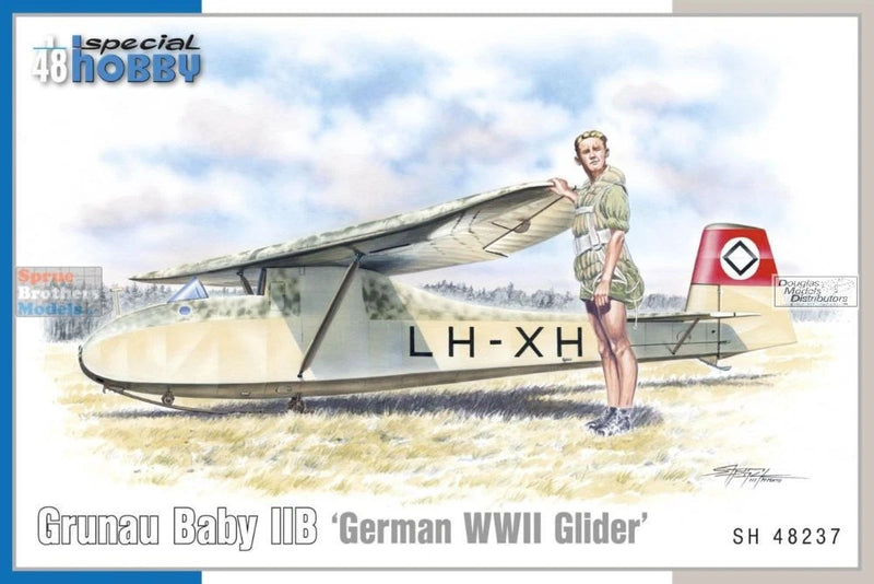 Scale model glider kit with aircraft and standing pilot figure