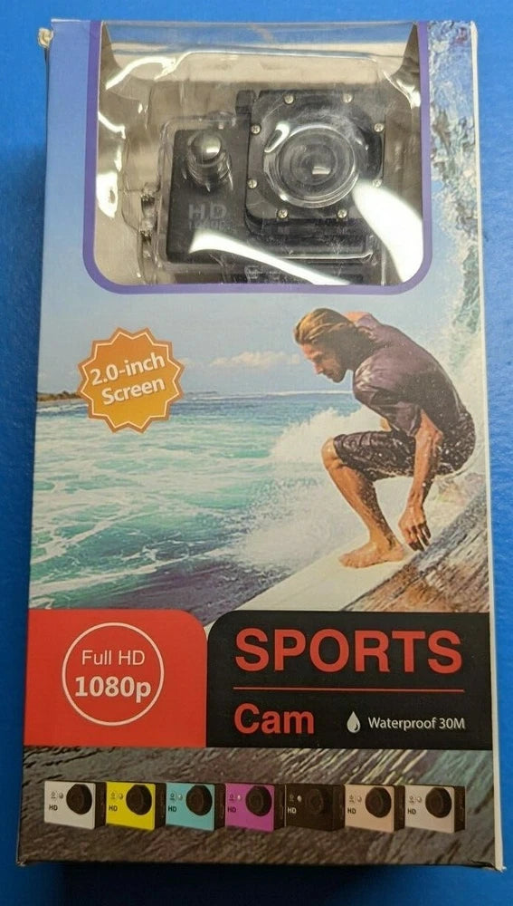 Full 1080P Sports Cam Camera, 2" Screen, Waterproof 30M, Various Mounts