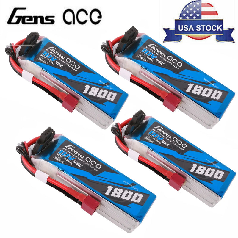 4X Gens Ace G-Tech 1800mAh 45C 11.1V 3S Lipo Battery Deans For Glider 3D Plane