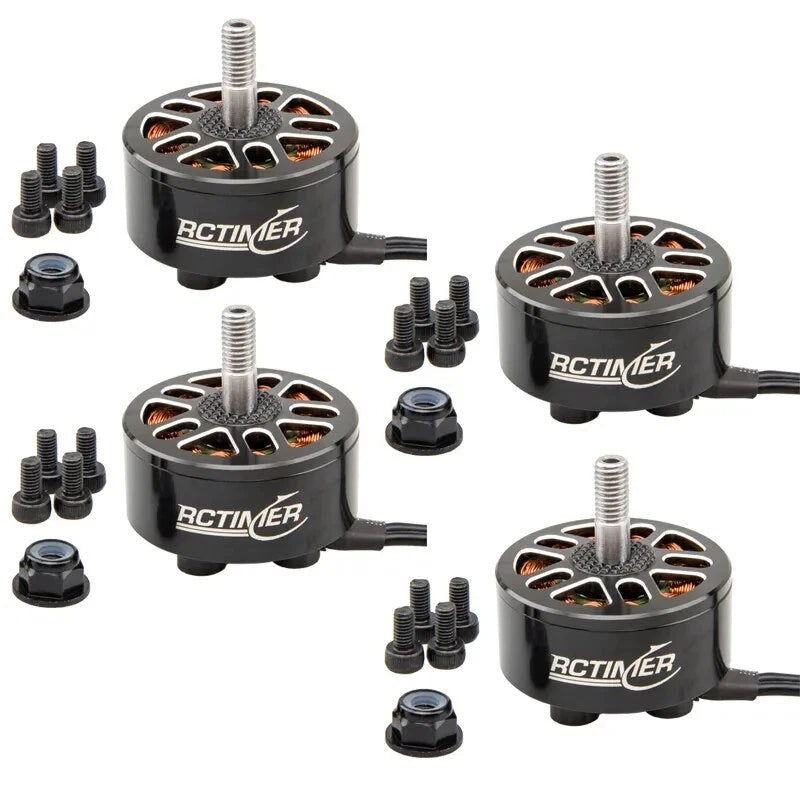 RCTimer brushless FPV motor with silver shaft, black housing, and mounting screws