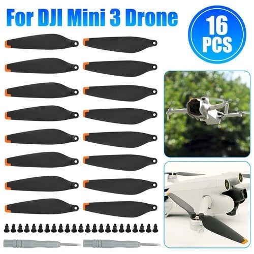 16-piece drone propeller blades set, black with gray mounting hardware