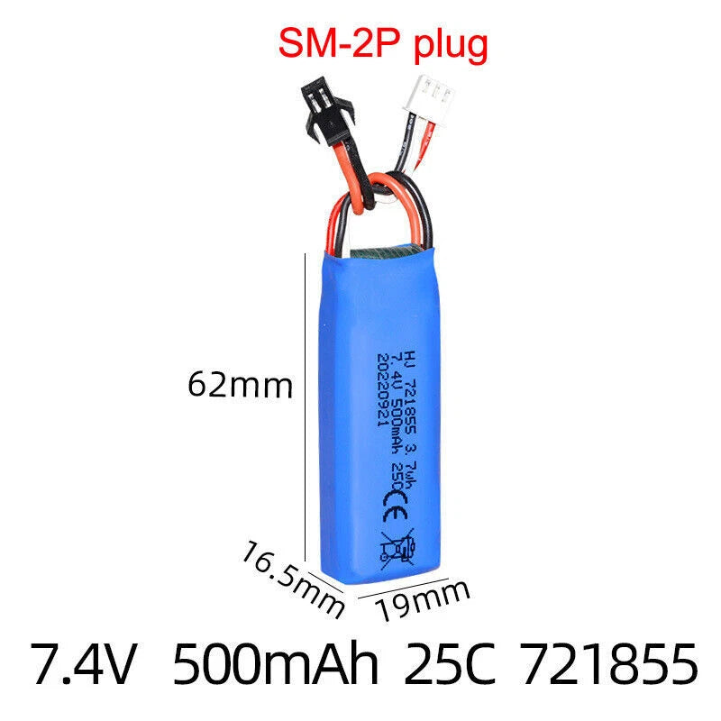 7.4V 500mAh Lipo Battery SM plug for WLtoys A202 A212 A222 A232 A242 A252 4WD RC