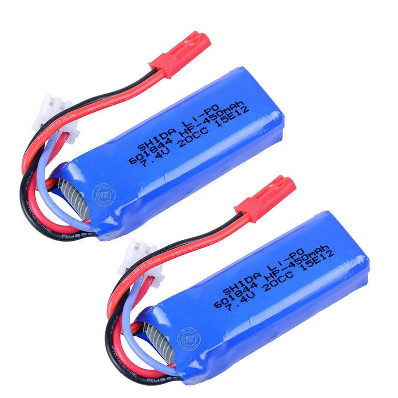 2Pack 7.4v 450mah 20c Lipo Battery For Wltoys K969 K979 K989 K999 P929 Rc Car