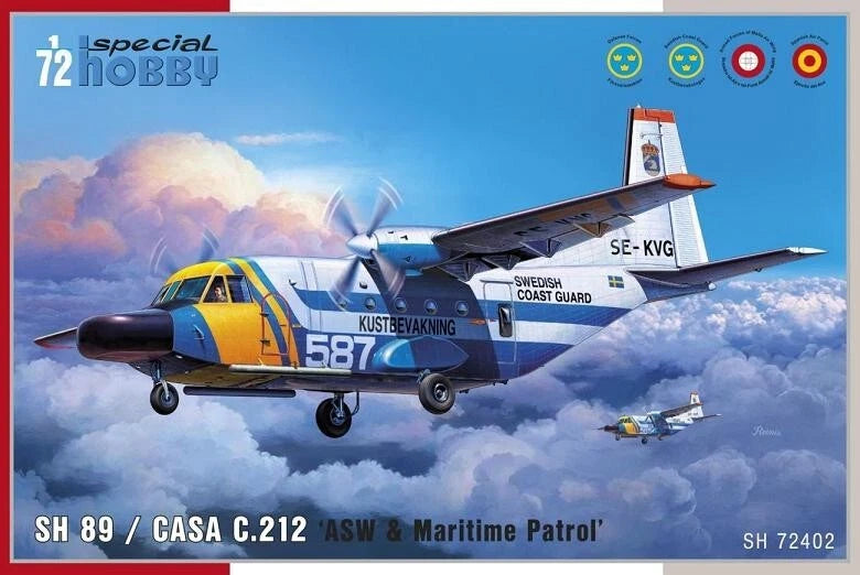 1:72 maritime patrol aircraft model kit box art of CASA C-212 turboprop
