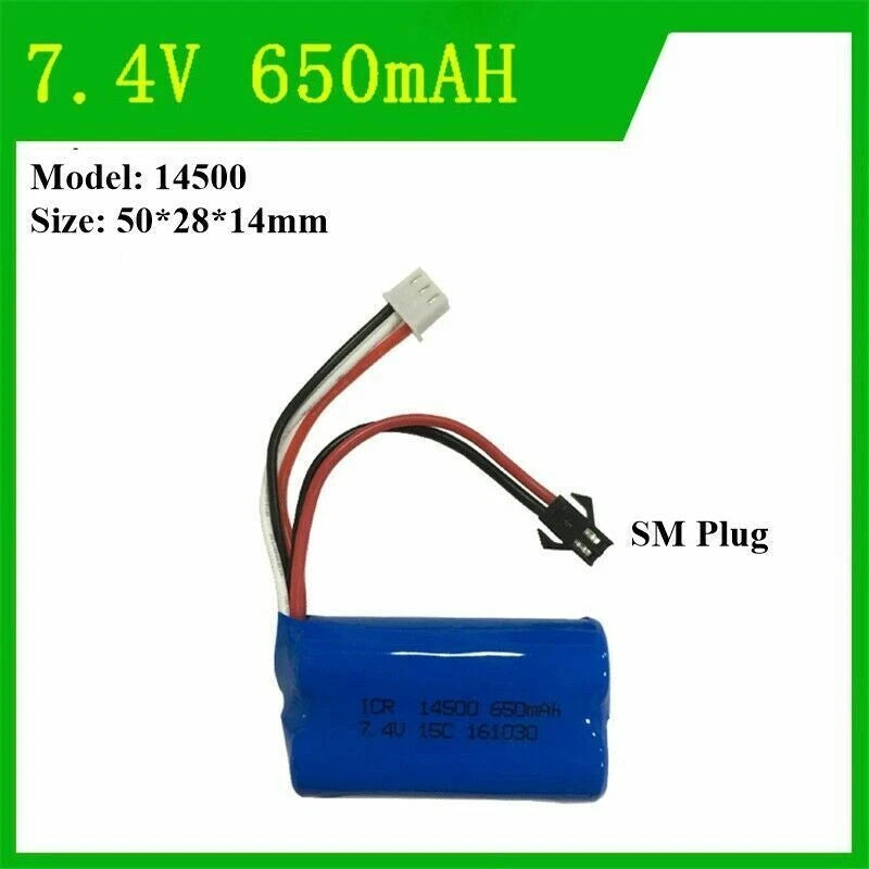 14500 650mAh 7.4V 15C Li-Po Battery SM Plug For HJ370 RC Drone Car Toys Warranty Battery