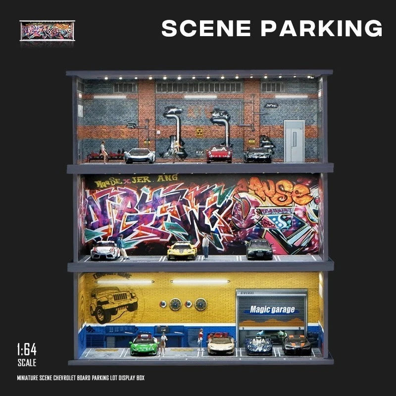 1/64 Car Garage Model LED Lighting City Car Showroom Scene Display Model
