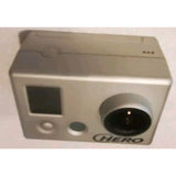 GoPro HERO action camera, gray body with front screen and lens opening