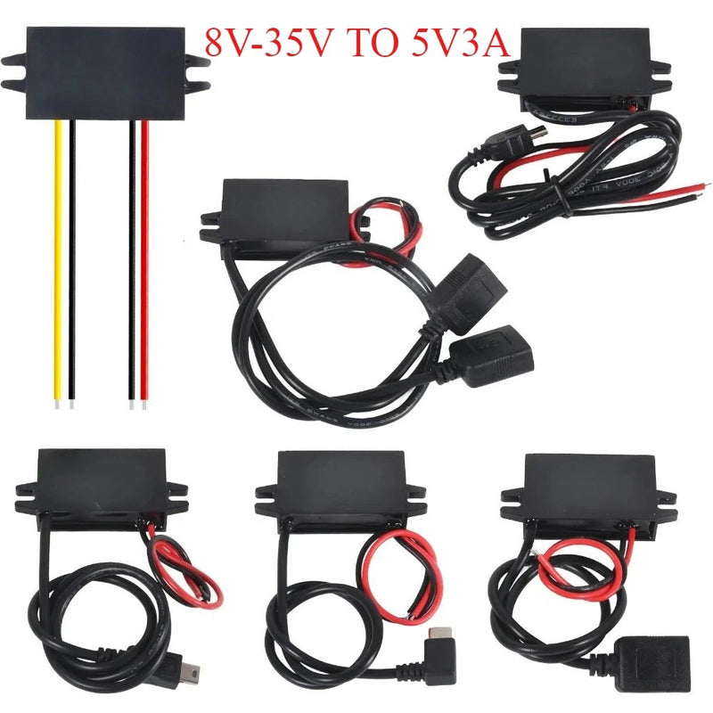 DC-DC Step Down Converter 12V to 5V 3A USB-A Type-C Waterproof Buck Module Car