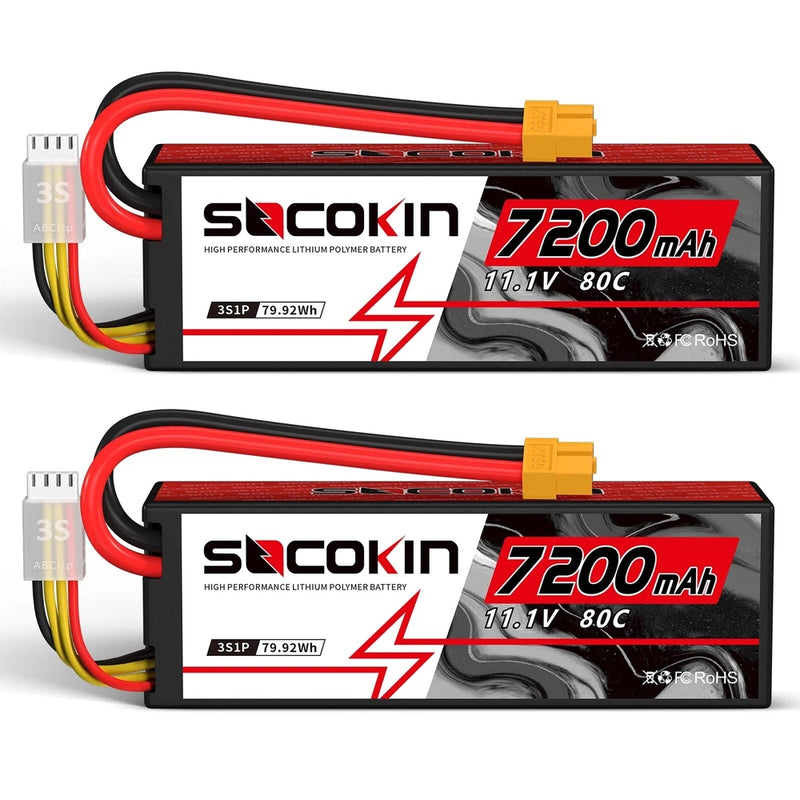 3S 11.1V Lipo Battery 7200mAh 80C with Hard Case XT60 Plug for RC Racing Truc...