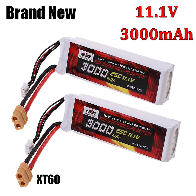 2Pcs 11.1V 3000mAh LiPo Battery for DJI Phantom FC40 F450 F550 with XT60 Plug