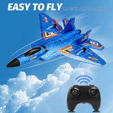 2.4 GHz RC fighter jet airplane with remote controller, blue body, colorful markings