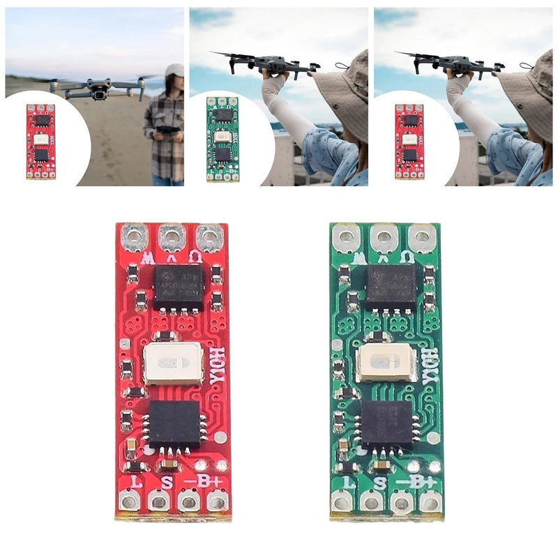 RC brushless motor controller PCBs, red and green circuit boards with chips and ports
