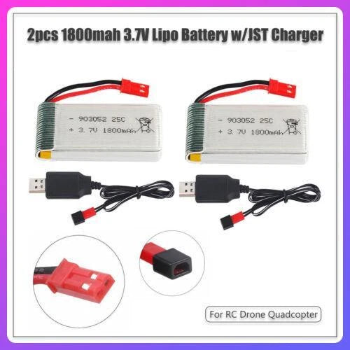 2PCS 3.7V 1800mah 25C JST Plug Lipo Battery +USB Charger For RC Quadcopter Drone