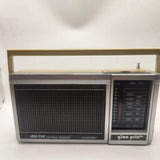 Gran Prix Model 234 Vintage AM FM Portable Radio Receiver Silver Tan AC Battery Battery