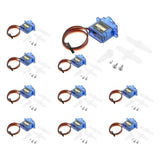 10-pack blue SG90-style micro servo motors with leads and mounting screws