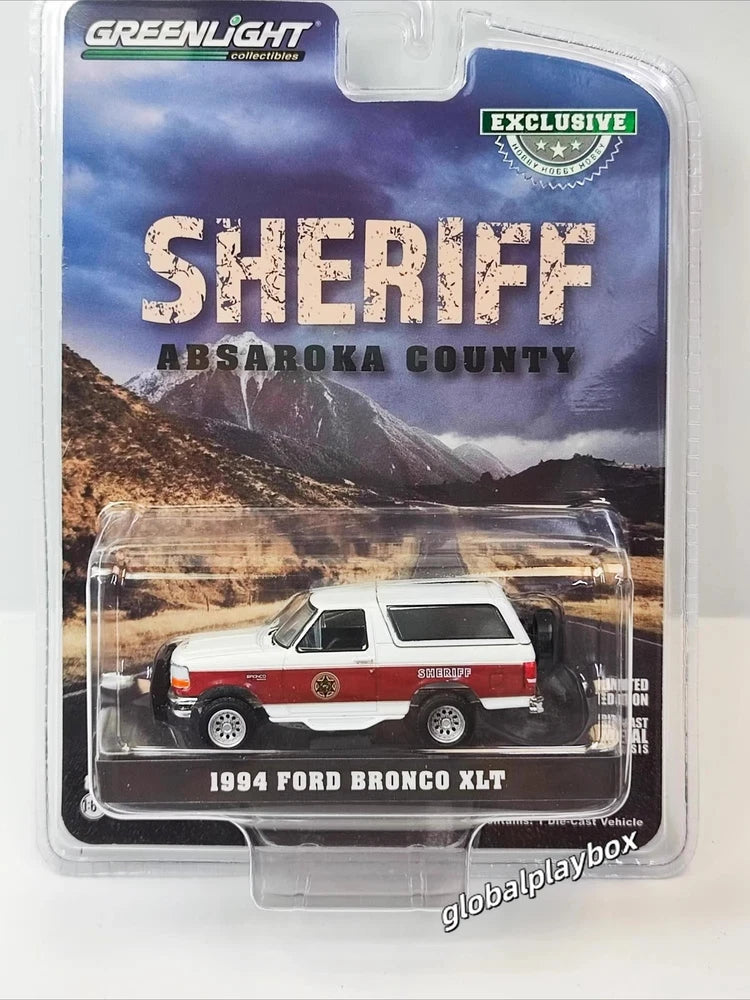 Greenlight Sheriff 1/64 1994 Ford Bronco XLT Absaroka County Diecast Car Model