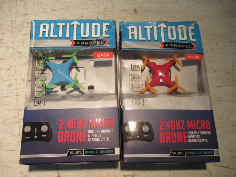 2.4GHz micro indoor/outdoor quadcopter drone in retail box, blue and red