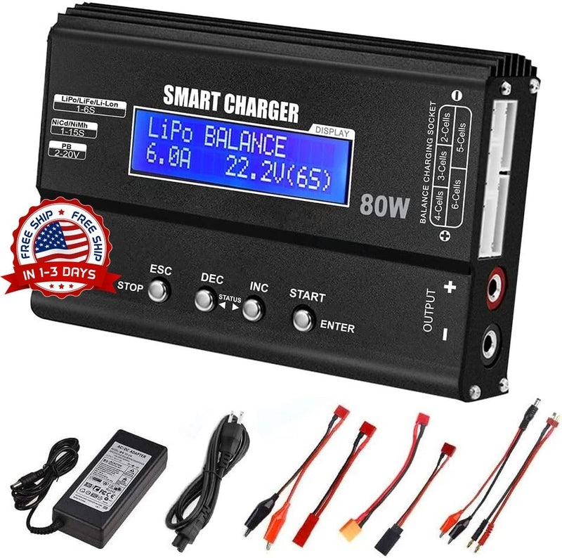 Cargador De Bateria Lipo Rc Balance Cargador Rapido Descargador 80W 6A Ac Battery
