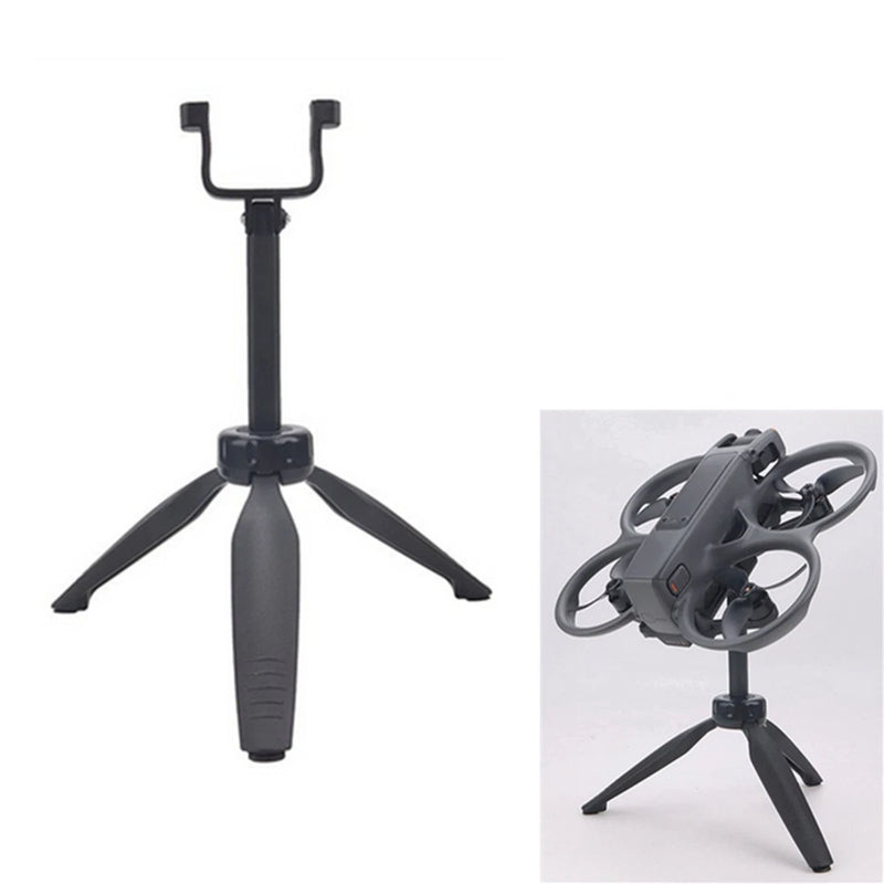 Adjustable desktop drone display stand with three folding legs and U-shaped support