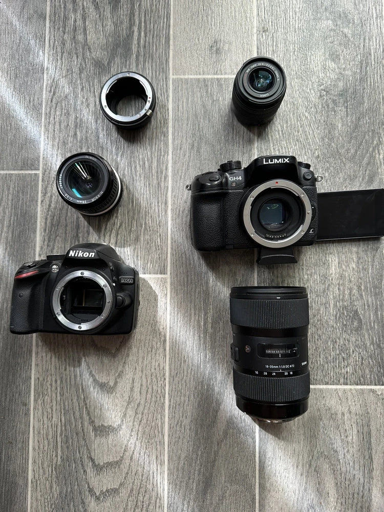 GH4 + Speedbooster + Sigma 18-35 1.8 + Nikon 28mm F3.5 + 14-42 Kit Lens