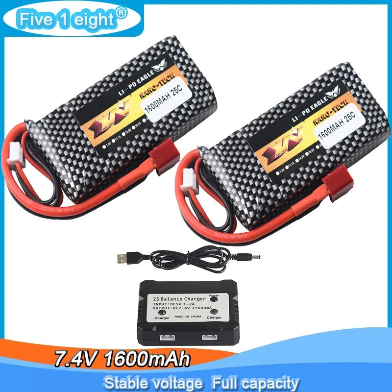 2PCS 7.4v 1600mah 25C Lipo Battery T plug For XLH 9125 Remote Control Rc Cars
