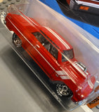 Red '64 Chevy Chevelle SS custom die-cast car with white stripes and chrome details.