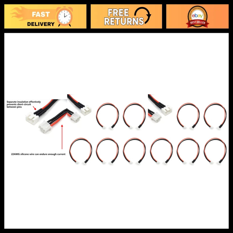 2S Balance Plug Extension Lead Wire 200mm 5PCS for LiPo Battery Charging 22AWG S Battery