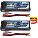 NHX Muscle Pack 2S 7.4V 5000mAh 50C Hard Case Lipo Battery (2) w/ 4mm Deans Plug