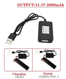 Compact black balance battery charger with USB cable and connector leads