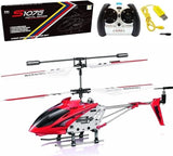 Red and black 3.5-channel mini RC helicopter with rotor and controller