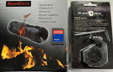 Black metal helmet camera mount kit with hands-free camera and adapter, in blister pack