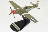 1/48 P-51B Mustang model aircraft on display stand, olive and black with US insignia