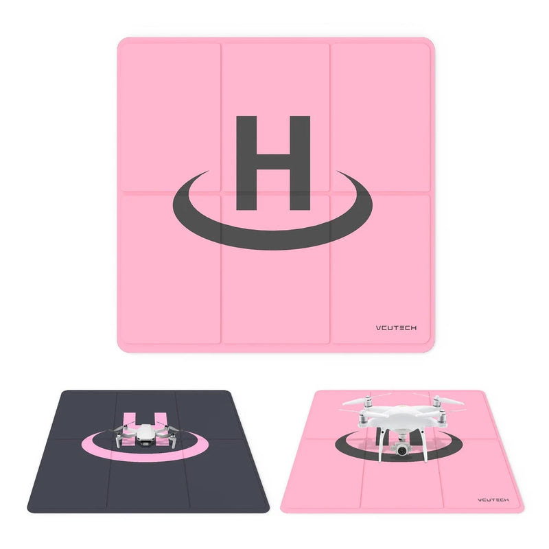 Weighted drone landing pad, pink and dark blue with circular landing ring