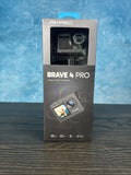 AKASO Brave 4 Pro action camera retail box, black with product text and camera graphic
