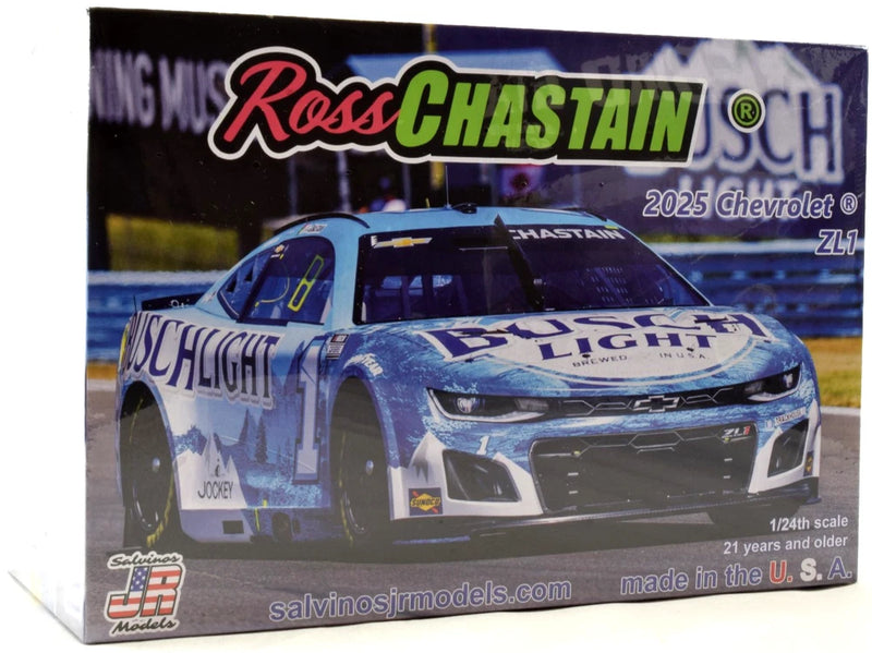 1/24 scale Nascar Camaro model kit box with blue Ross Chastain race car