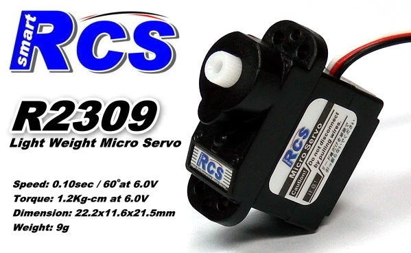 RCS micro servo, black lightweight RC servo with connector and red/black wires