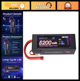 3S 11.1V 5200mAh 80C Lipo Battery Hard Case T Connector for RC Cars & Trucks