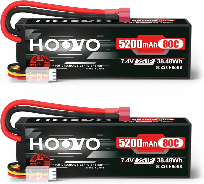 2S 7.4V 5200mAh 80C RC LiPo Battery Hard Case with T Connector for RC Buggy